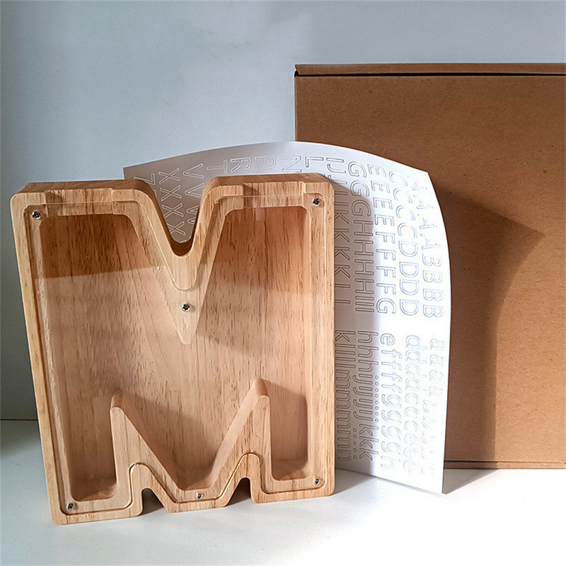 Αγγλική Alphabet Κουμπαράς Ξύλινο κερματοδέκτη Χρηματοκιβώτιο Ταμιευτήριο Βάζο νομίσματα Κουτί αποθήκευσης Κουμπαράς χρημάτων Κουμπαράς Κουμπαράς Διακόσμηση σπιτιού