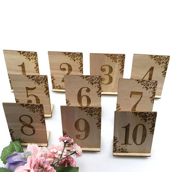 1 ДО 10 Дървени номера за маса Сватбена маса от селско дърво Номера за маса Карта с номер на седалка с основа за държач за декорация на сватбени събития