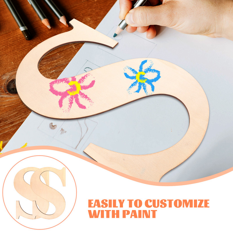 Literă din lemn neterminată alfabet S Litere semne de decorare bricolaj Artizanat din lemn Decor de perete necompletat Decupaje majuscule Forma de decupaj