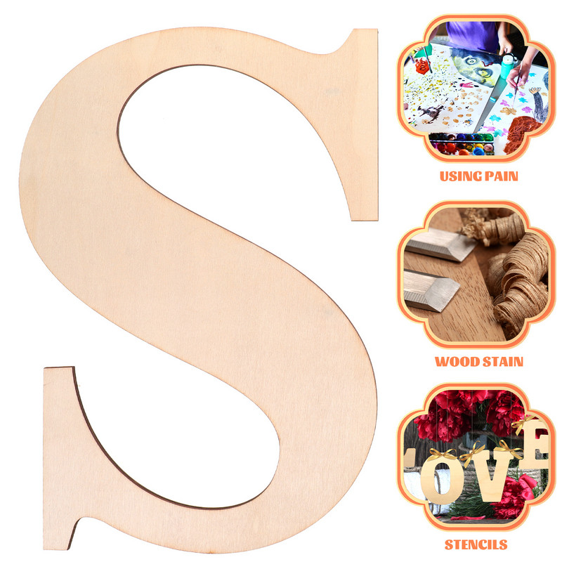 Literă din lemn neterminată alfabet S Litere semne de decorare bricolaj Artizanat din lemn Decor de perete necompletat Decupaje majuscule Forma de decupaj