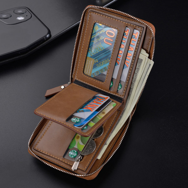 Portofel barbatesc model nou din piele artificiala cu fermoar