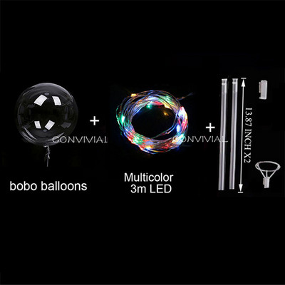Balon LED cu mâner, cu bastoane, luminoase, transparente, cu heliu, baloane Bobo, decorațiuni pentru nunta, petreceri de aniversare, balon cu lumină LED pentru copii