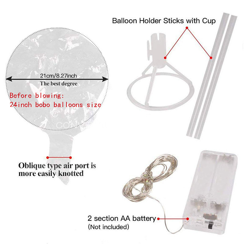Balon LED cu mâner, cu bastoane, luminoase, transparente, cu heliu, baloane Bobo, decorațiuni pentru nunta, petreceri de aniversare, balon cu lumină LED pentru copii