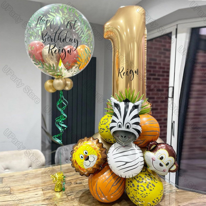 1 set de baloane pentru ziua de naștere a animalelor din junglă, maimuță, leu, tigru, globuri cu heliu pentru Safari, sălbatic, pentru copii, decorațiuni pentru petrecerea de naștere pentru baby shower