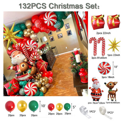 Ziemassvētku baloni arka sarkana balta metāliska sudraba konfekšu spieķa folija globosu balonu vītne Jaungada Ziemassvētku ballītes dekorēšanai