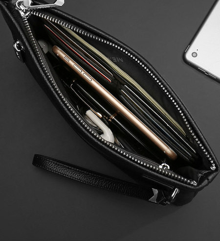 Vyriškas odinis sankabos krepšys su užtrauktuku ir rankena