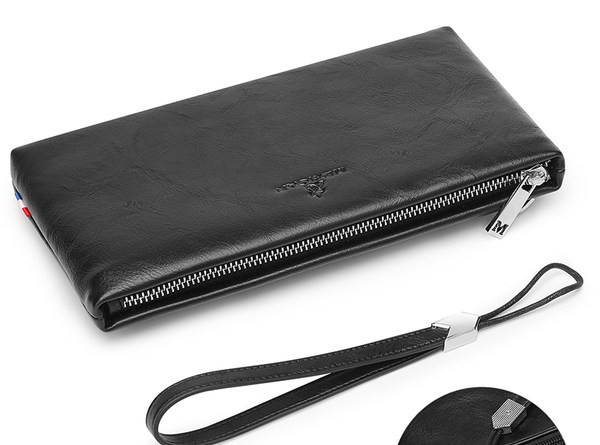 Portofel barbatesc din piele cu fermoar si maner