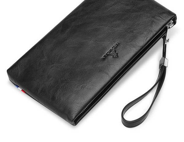 Portofel barbatesc din piele cu fermoar si maner