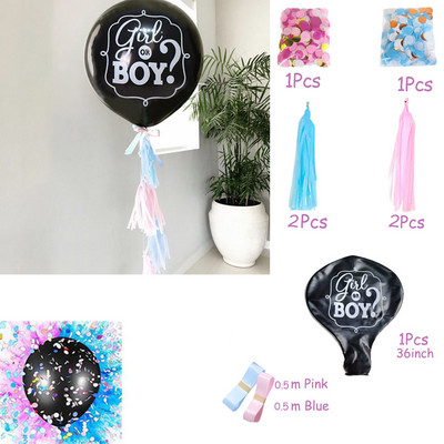 1 set uriaș băiat sau fată balon din latex negru pentru dezvăluire de sex baloane confetti pentru baby shower, decorație de petrecere pentru ziua de naștere