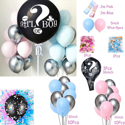1 set uriaș băiat sau fată balon din latex negru pentru dezvăluire de sex baloane confetti pentru baby shower, decorație de petrecere pentru ziua de naștere