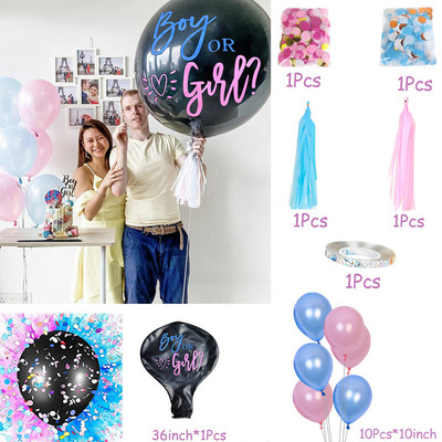 1 set uriaș băiat sau fată balon din latex negru pentru dezvăluire de sex baloane confetti pentru baby shower, decorație de petrecere pentru ziua de naștere