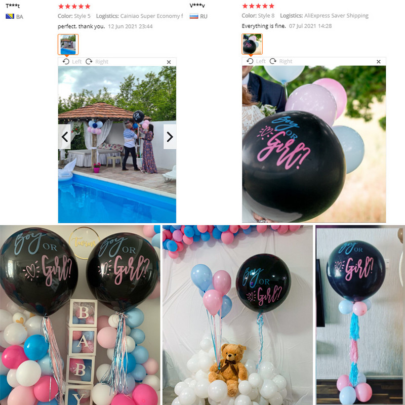 1 set uriaș băiat sau fată balon din latex negru pentru dezvăluire de sex baloane confetti pentru baby shower, decorație de petrecere pentru ziua de naștere