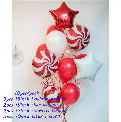 10 τμχ Κόκκινο Πράσινο Αστέρι Καρδιά Γλειφιτζούρι με αλουμινόχαρτο Μπαλόνι για Χαρούμενα Χριστουγεννιάτικα πάρτι Διακόσμηση Αι-Βασίλη Άλκη Αέρα Μπαλόνι Πρωτοχρονιάς Παιδικά Δώρα Μπάλα