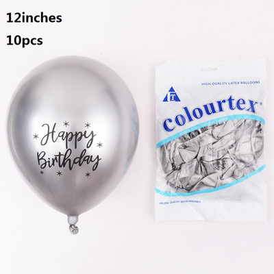 Baloane cromate de 12 inch, din latex metalic, model imprimat la mulți ani, baloane pentru baby shower, decorațiuni metalice pentru petrecerea de aniversare