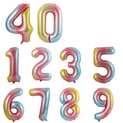 40 ιντσών Μωβ Κόκκινο Μπαλόνι Αριθμός Μακαρόν 0 1 2 3 4 5 6 7 8 9 Νούμερο Μπαλόνια Baby Shower για πάρτι γενεθλίων Γαμήλια διακόσμηση προμήθειες