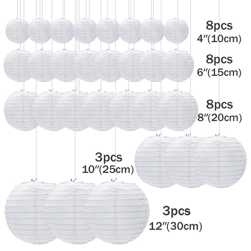 30 vnt./stal. 4``-12`` balti kiniški popieriniai žibintai, pakabinamas apvalus žibintas, skirtas vestuvių gimtadienio vakarėliui Kalėdų dekoravimui