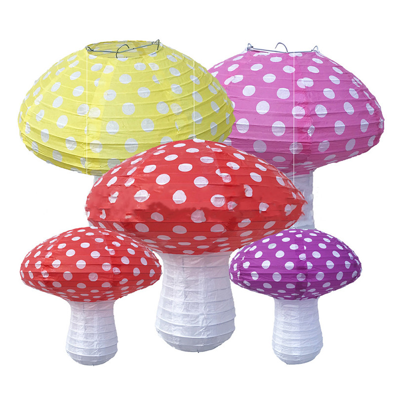 Popierinis grybų žibintas Vaikų 1-ojo gimtadienio vakarėlio dekoravimas darželio favoritas Trimatis grybų žibintas