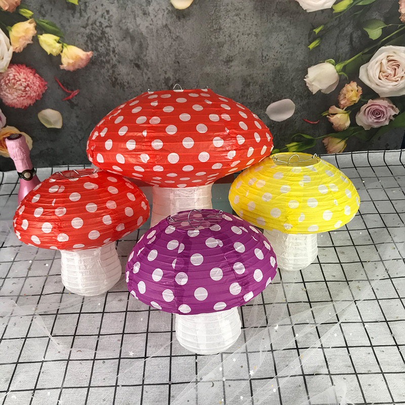 Popierinis grybų žibintas Vaikų 1-ojo gimtadienio vakarėlio dekoravimas darželio favoritas Trimatis grybų žibintas