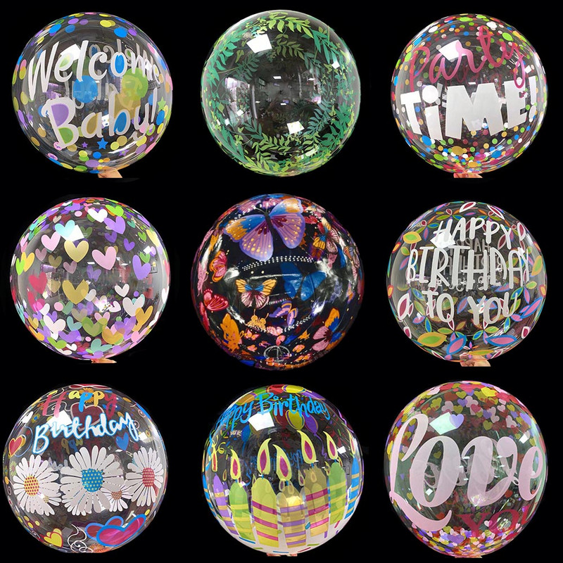 Baloane BoBo imprimate cu fluturi de 20 inch La mulți ani Balon transparent cu bule pentru petrecere de naștere pentru baby shower Decorații de nuntă