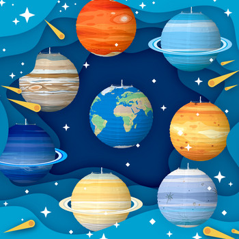 Οκτώ Πλανήτες Χάρτινα Φανάρια Θέμα Πλανήτη Χρόνια Πολλά Διακόσμηση πάρτι για παιδιά στο εξωτερικό Διάστημα πάρτι γενεθλίων ηλιακό σύστημα Πλανήτες
