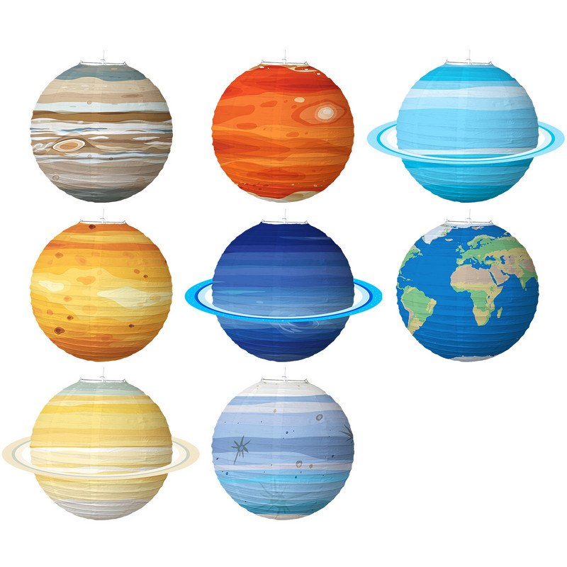 Aštuonios planetos Popieriniai žibintai Planetos tema Su gimtadieniu vakarėlio dekoracijos Vaikų kosmoso gimtadienio vakarėlis Saulės sistemos planetos