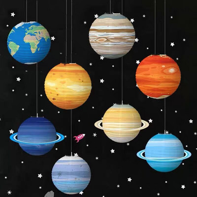 8Pcs Слънчева система Осем планети Хартиена топка Lampion 30cm Висящи галактики Хартиени фенери за деца Декорация за рожден ден