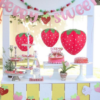 Хартиени фенери с форма на ягода Парти декор за рожден ден Сватба Baby Shower Домашна декоративна висяща хартиена топка с ягодови лампи