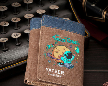 Τρέχον ανδρικό πορτοφόλι με επιγραφή και εφαρμογή