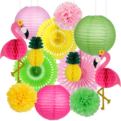 Set de decorațiuni pentru petrecerea de vară, ananas, felinare din hârtie, lămpi, minge de ananas din fagure pentru ziua de naștere, petrecere tropicală hawaiană