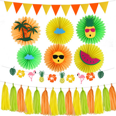Set de decorațiuni pentru petrecerea de vară, ananas, felinare din hârtie, lămpi, minge de ananas din fagure pentru ziua de naștere, petrecere tropicală hawaiană