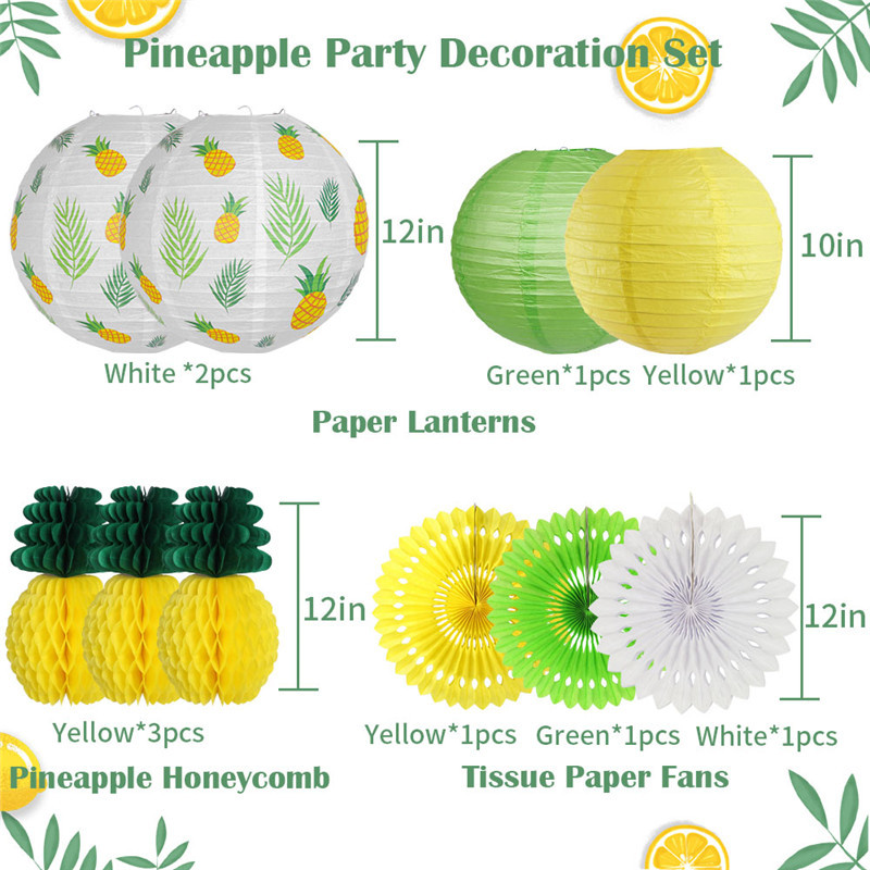 Set de decorațiuni pentru petrecerea de vară, ananas, felinare din hârtie, lămpi, minge de ananas din fagure pentru ziua de naștere, petrecere tropicală hawaiană