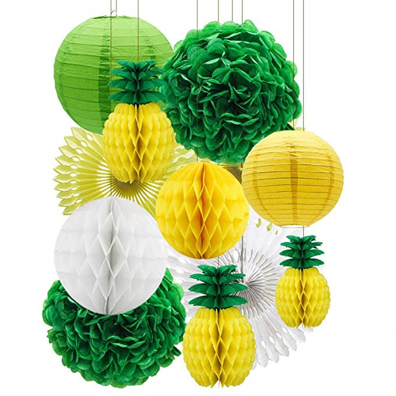 Set de decorațiuni pentru petrecerea de vară, ananas, felinare din hârtie, lămpi, minge de ananas din fagure pentru ziua de naștere, petrecere tropicală hawaiană