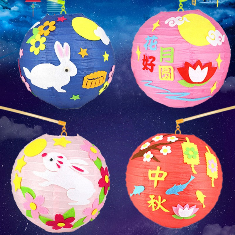 20cm Cute Rabbit Flower Moon Mid Autumn Lantern Portable Cartoon DIY Lantern στρογγυλό χαρτί Φανάρι πάρτι μέσα στο φθινόπωρο