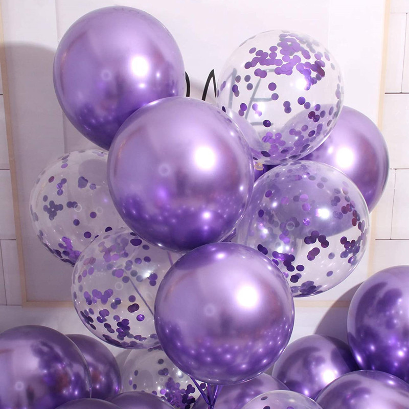 Decoratiuni de Anul Nou 2022 Set de baloane metalice confetti violet de 12 inch Decor petrecere de aniversare Copii Adulti Baby Shower Globo de nunta