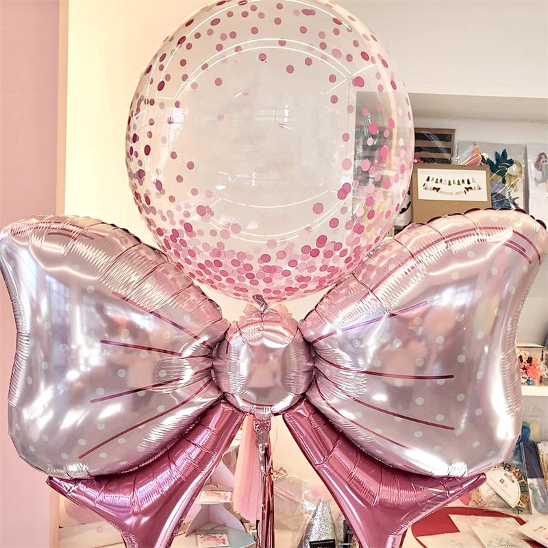 1 buc. Baloane din folie cu fundă mare, albastru, roz, decorațiuni pentru petrecerea de aniversare pentru copii, cadou pentru fete, rozetă umflată, globuri pentru baby shower, balon cu heliu