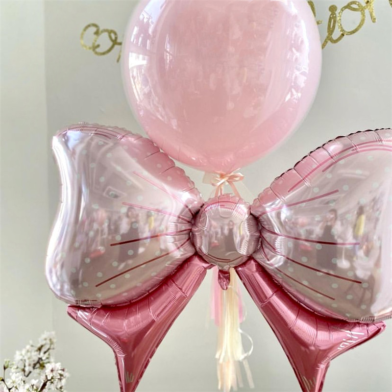 1 buc. Baloane din folie cu fundă mare, albastru, roz, decorațiuni pentru petrecerea de aniversare pentru copii, cadou pentru fete, rozetă umflată, globuri pentru baby shower, balon cu heliu