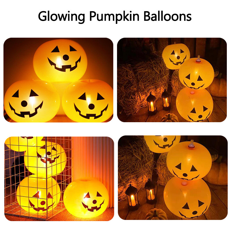 5 bucăți 12 inch baloane din latex dovleac de Halloween cu LED-uri care strălucesc în întuneric Baloane fantomă de dovleac Decoratiuni pentru petrecerea de Halloween