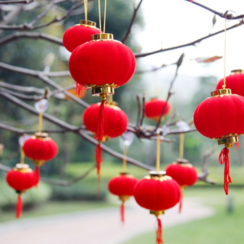 30 tk 3/4cm väikesed flokeerivad punased laternad, DIY Mini Lucky rippuvad laternad, pulmapeo sisustus Hiina kevadfestivali uusaasta kingitus