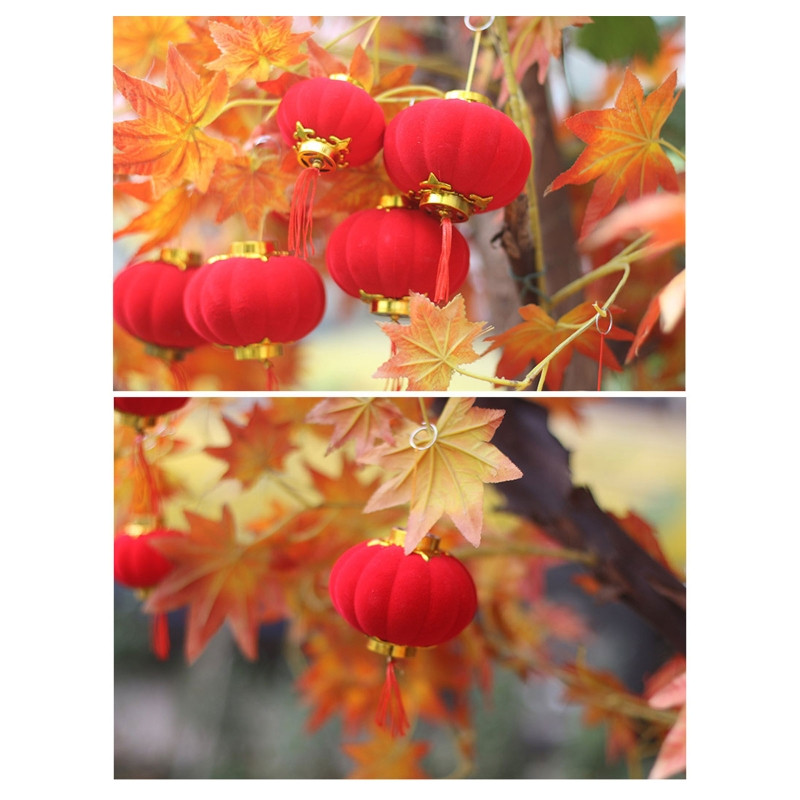 30 tk 3/4cm väikesed flokeerivad punased laternad, DIY Mini Lucky rippuvad laternad, pulmapeo sisustus Hiina kevadfestivali uusaasta kingitus