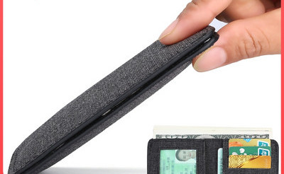 Men`s textile wallet with compartments for banknotes and credit cards