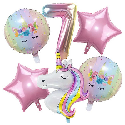 Kit de 142 de baloane cu unicorn curcubeu pentru ghirlande cu arc, roz pastel, mov, confeti, pentru decorațiuni pentru petrecerea de ziua de naștere.