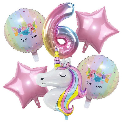 Kit de 142 de baloane cu unicorn curcubeu pentru ghirlande cu arc, roz pastel, mov, confeti, pentru decorațiuni pentru petrecerea de ziua de naștere.