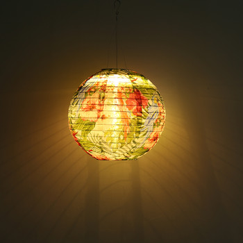 Печатен кръгъл китайски LED соларен фенер Сватба, рожден ден Декорация за празнични консумативи Декорация на найлонова лампа 8/10 инча