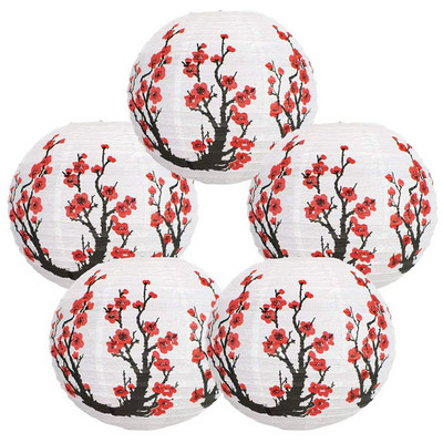 Χάρτινα φανάρια 12 ιντσών Cherry Blossom Ιαπωνικά/Κινέζικα (Σετ 5, Red Sakura)