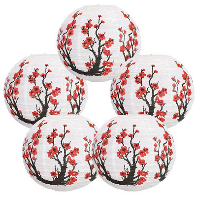 12 collu ķiršu ziedu japāņu/ķīniešu papīra laternas (5 komplektā, sarkanas sakura)