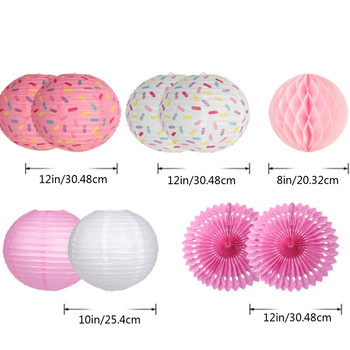 Парти висящи хартиени ветрила Кръгли декоративни хартиени фенери Розова топка с пчелна пита