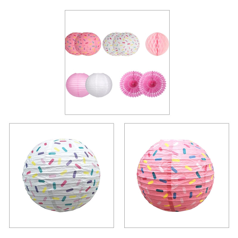 Evantai de hârtie pentru agățat pentru petrecere. Lanterne decorative rotunde din hârtie, minge de fagure roz
