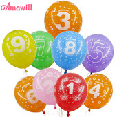 Amawill 10 buc Balon Digital pentru Ziua Nașterii Balon din Latex Număr 1 2 3 4 5 6 7 8 9 Ani 1-a 2-a Decorare pentru petrecere de aniversare Copii 75