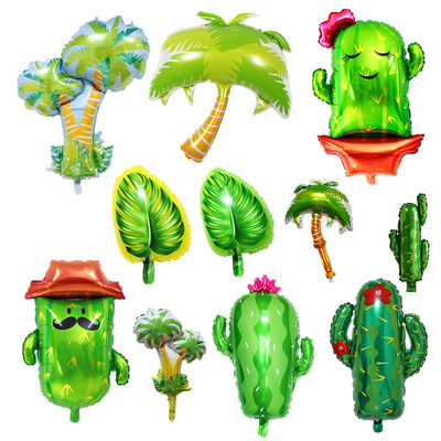 Тропическо растение, кокосово дърво, кактус, балон от алуминиево фолио, Ден на Земята, зелена тема, консумативи за декорация, детски подаръци за рожден ден