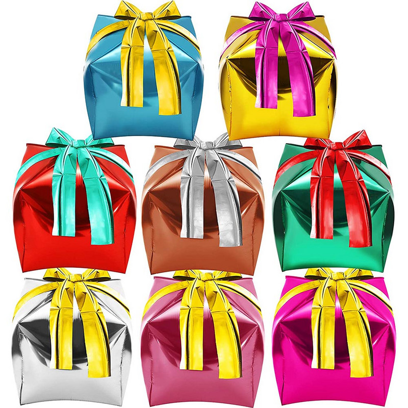 Cutie de cadouri de Crăciun Cub Baloane din folie Roșu Verde Albastru Violet Argintiu Cutie de cadouri Balon gonflabil Jucării pentru copii Decor petrecere de aniversare